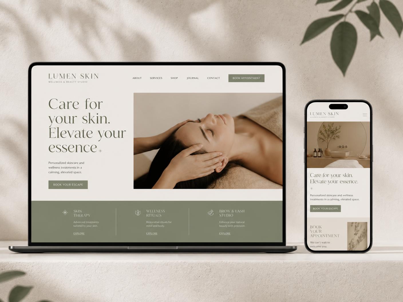 Website concept for Lumen Skin, a fictional wellness and beauty studio